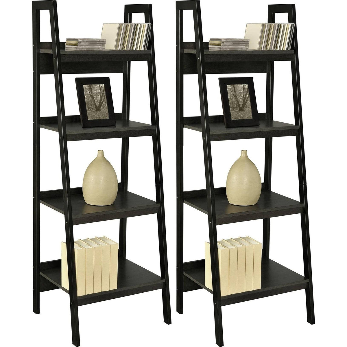 4 Shelf Ladder Bookcase Black Set of 2 N920346