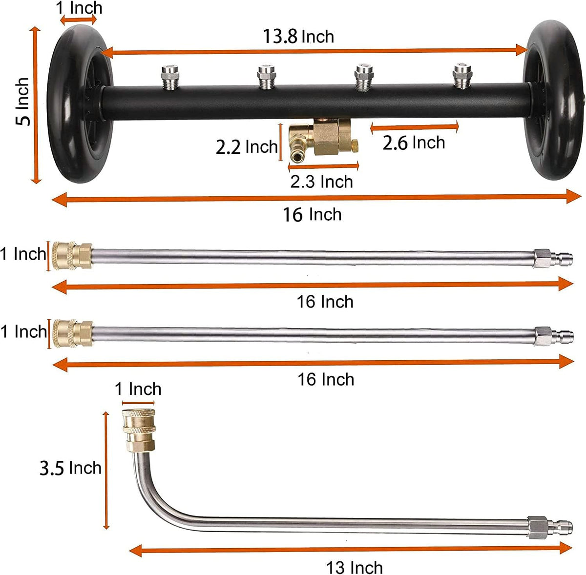 16 Inch Pressure Washer Surface Cleaner with 3 Pieces Extension Wand S261