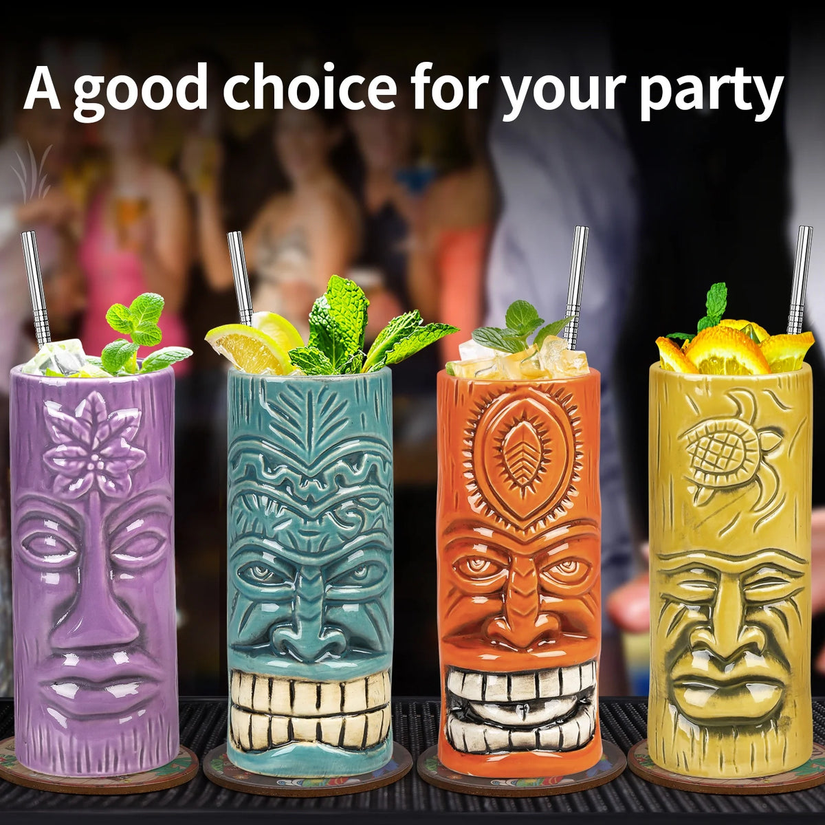Ceramic Tiki Mugs Set of 4 T914231