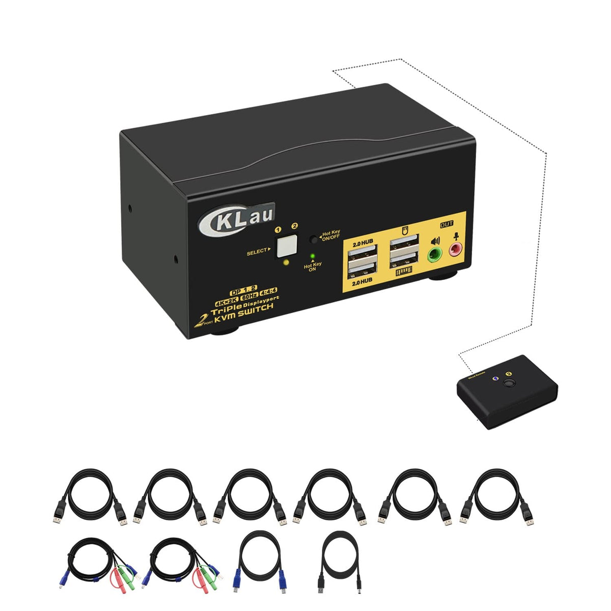 4K@60Hz 2 Port Dual Monitor KVM Switch with Audio, USB 2.0 Hub and Cables N861021