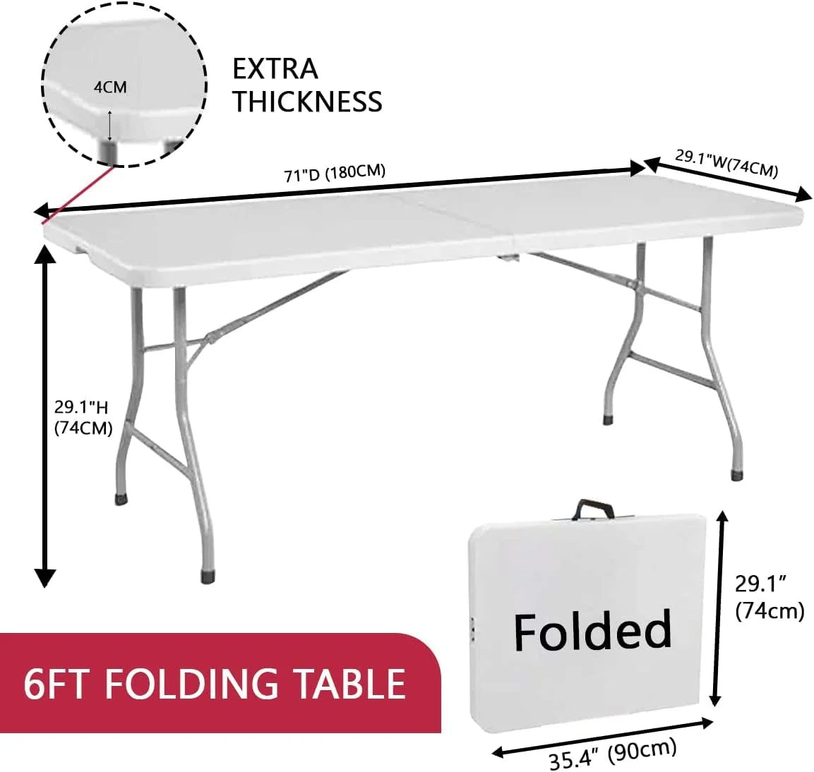 6 ft Plastic Folding Table with Carrying Handle F165