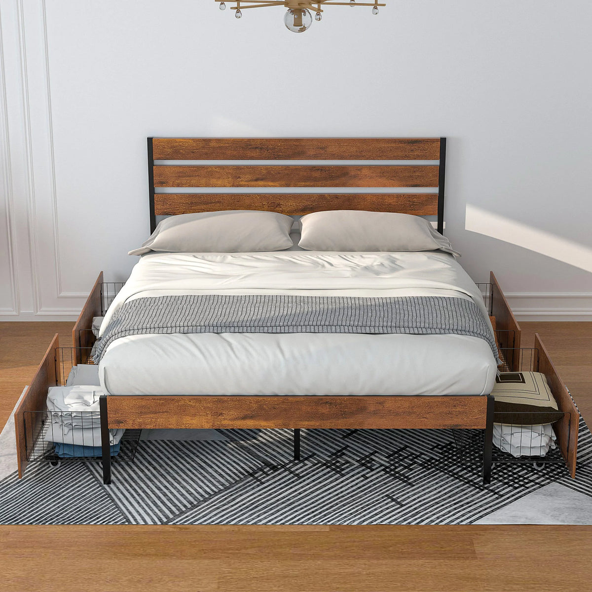 Queen Bed Frame with 4 Storage Drawers K9276