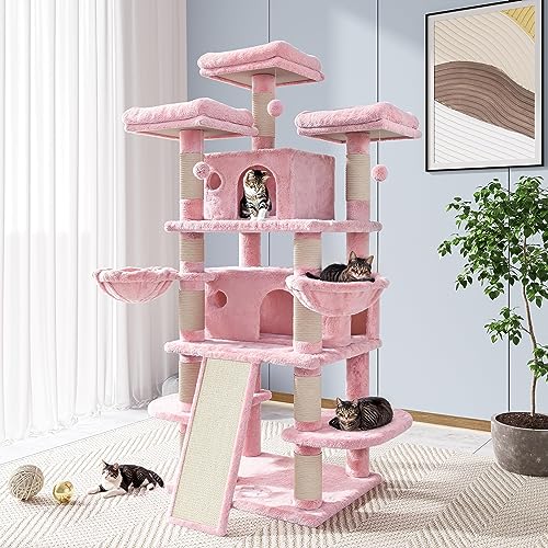 68 Inches Cat Tree Multi-Level Smokey Grey D4835