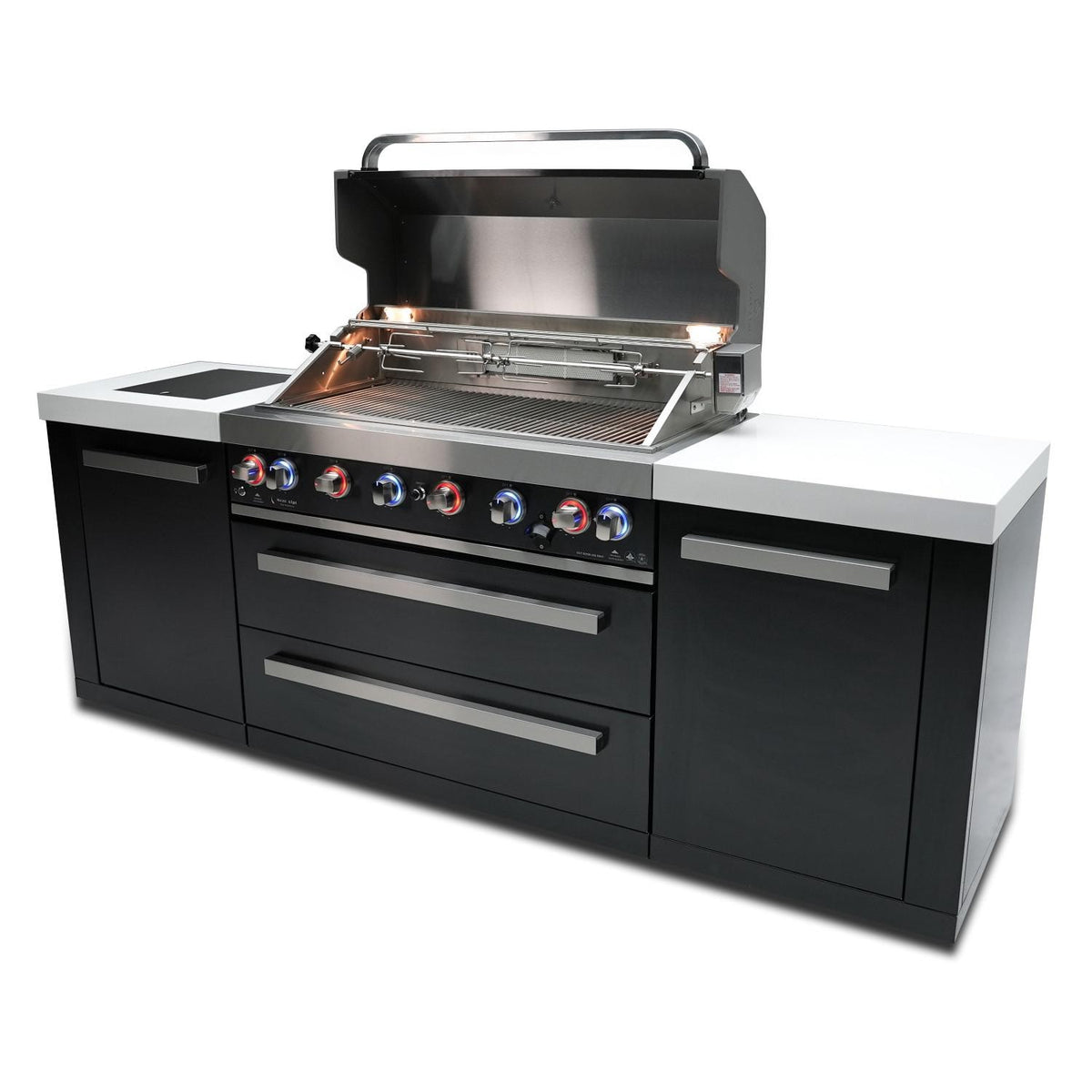Black Stainless Steel Propane Gas Island Grill with Infrared Side Burner and Rotisserie Kit M2879