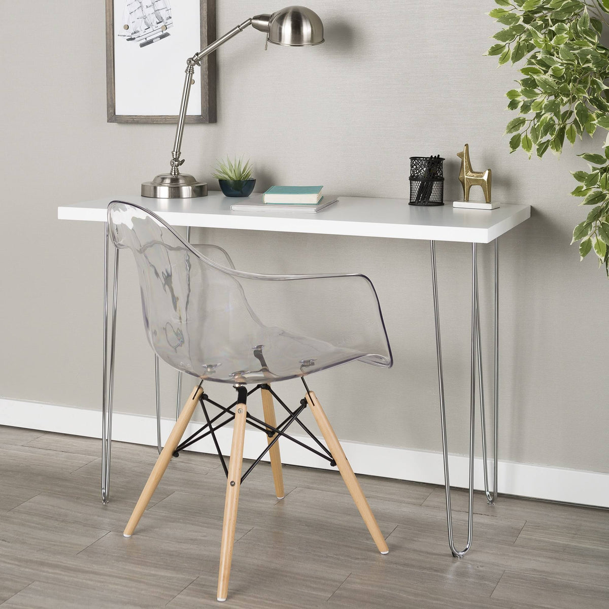 White Hairpin Leg Wood Writing Desk E963471