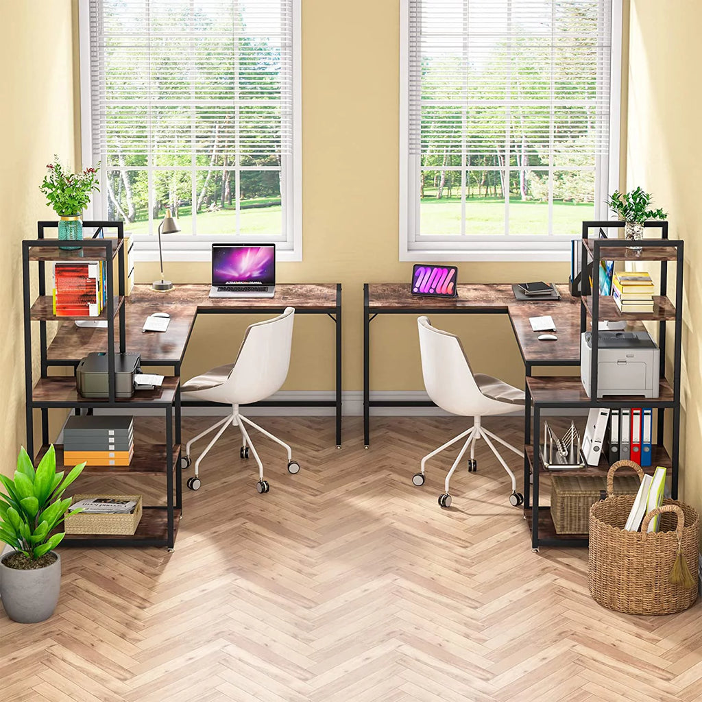 79 Inch Reversible L-Shaped Corner Desk with Shelves L40659