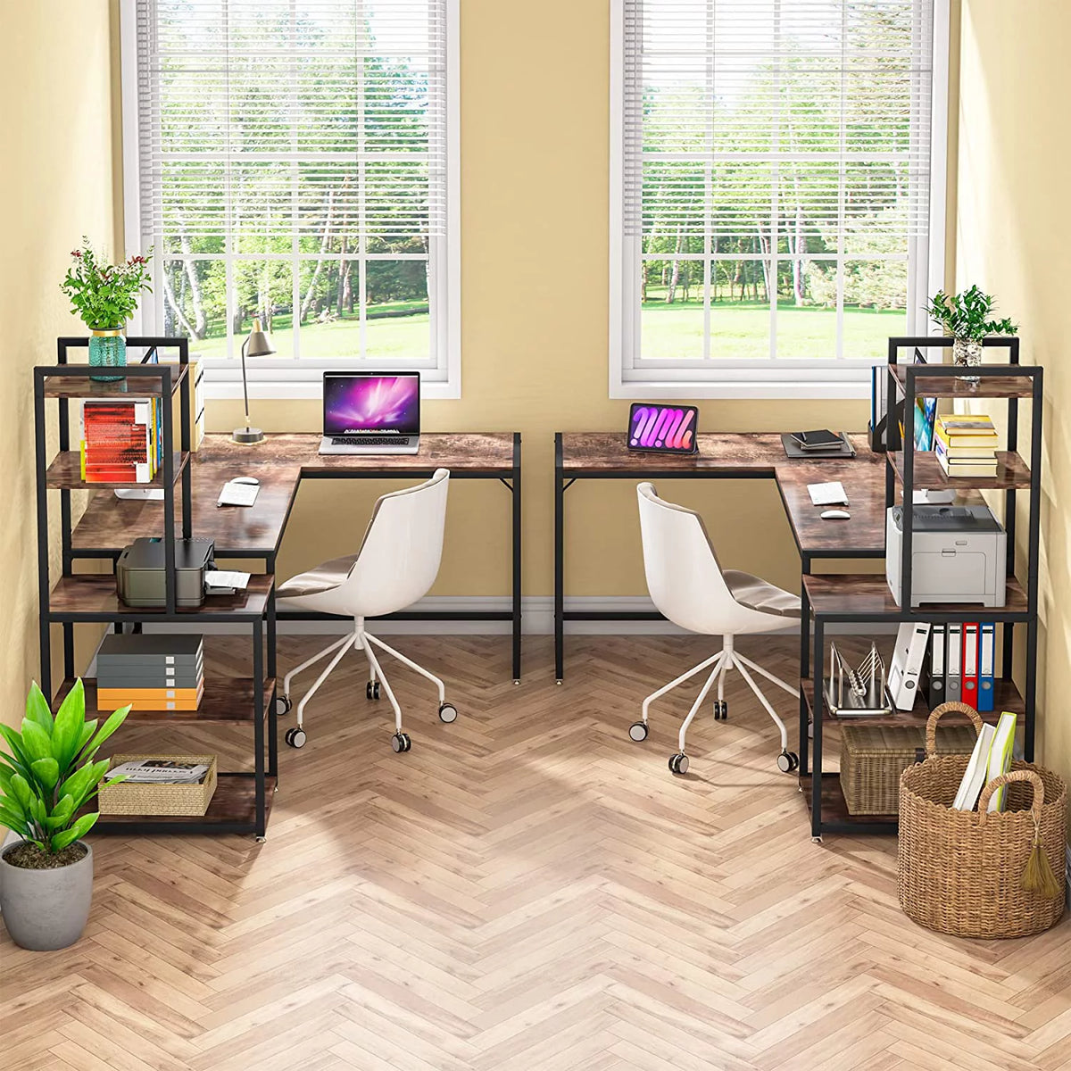 79 Inch Reversible L-Shaped Corner Desk with Shelves L40659
