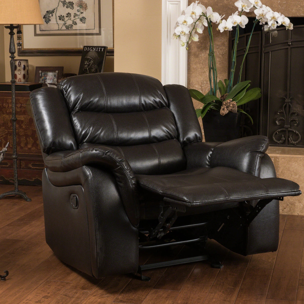 Black Faux Leather Recliner Glider Chair F37638