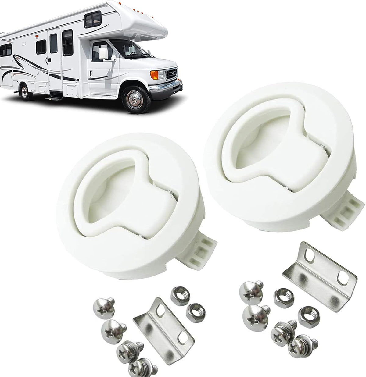 2 Pieces White Plastic Flush Pull Latch for Door Cabinet Hardware O2622