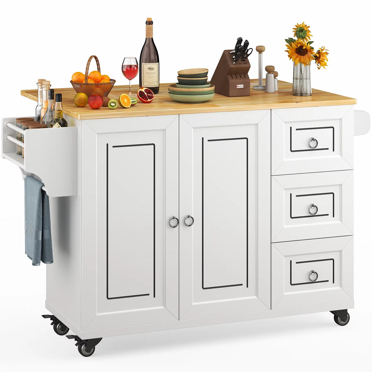 42" White Kitchen Island with Storage Q318