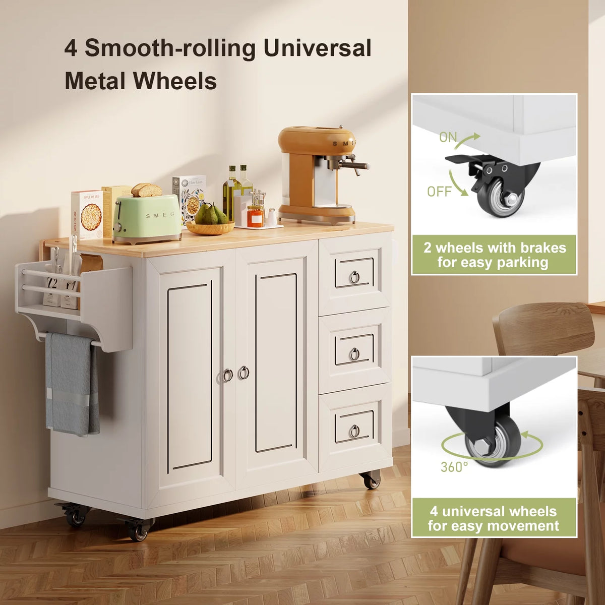 42" White Kitchen Island with Storage Q318