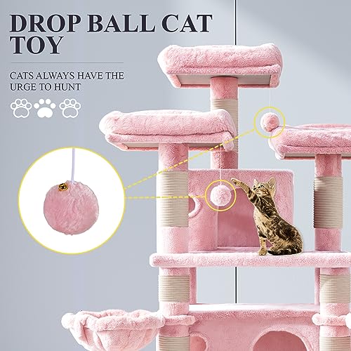 68 Inches Cat Tree Multi-Level Smokey Grey D4835