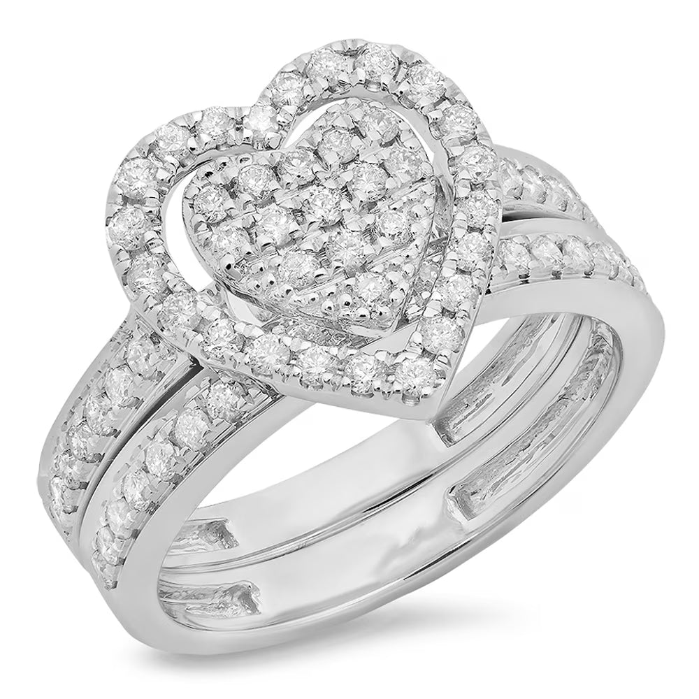 0.40 Carat Sterling Silver Diamond Heart Shaped Engagement Ring Set O829