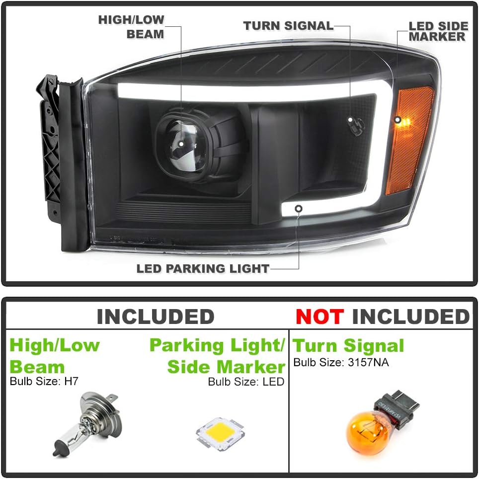 Black Housing LED Projector Headlights for Dodge Ram 1500 2500 3500 Pickup U4895