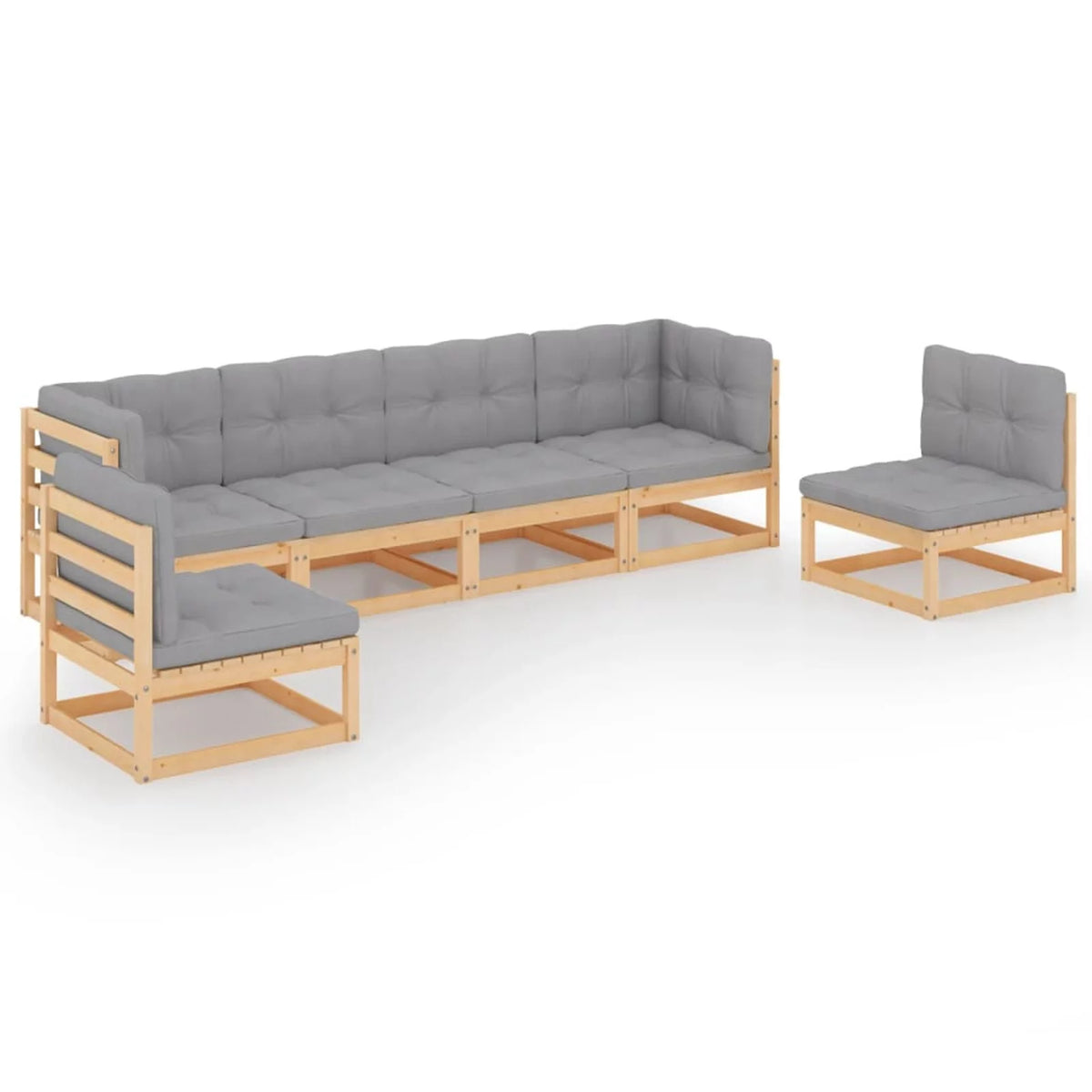 6 Piece Wooden Patio Lounge Set with Gray Cushion D345