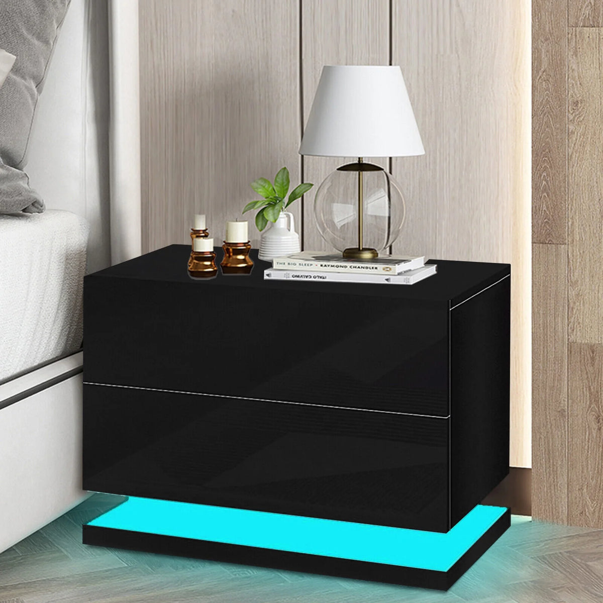 Black 2 Drawer High Gloss Nightstand W51382