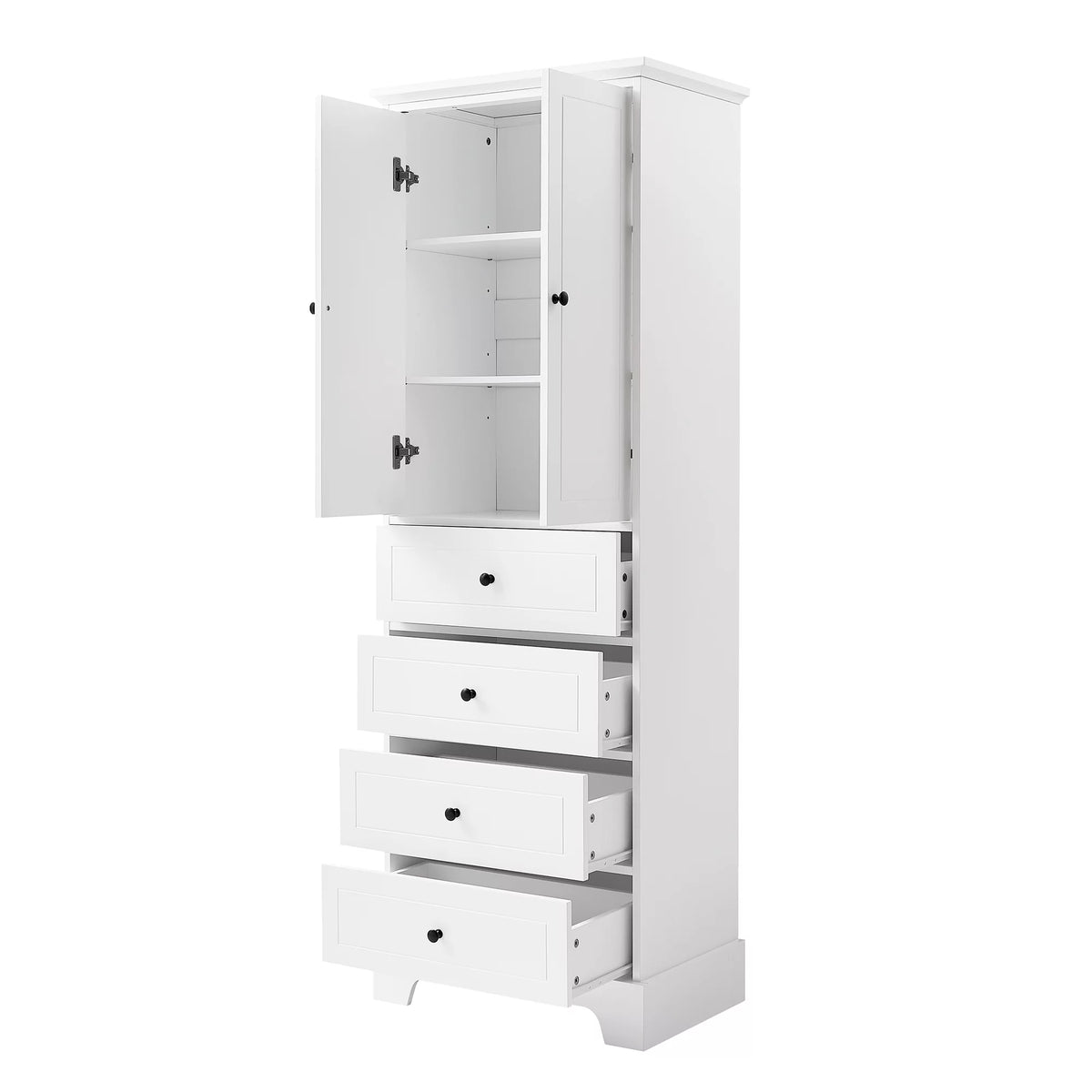 Tall Wood Bathroom Storage Cabinet with 2 Doors and 4 Drawers A806518