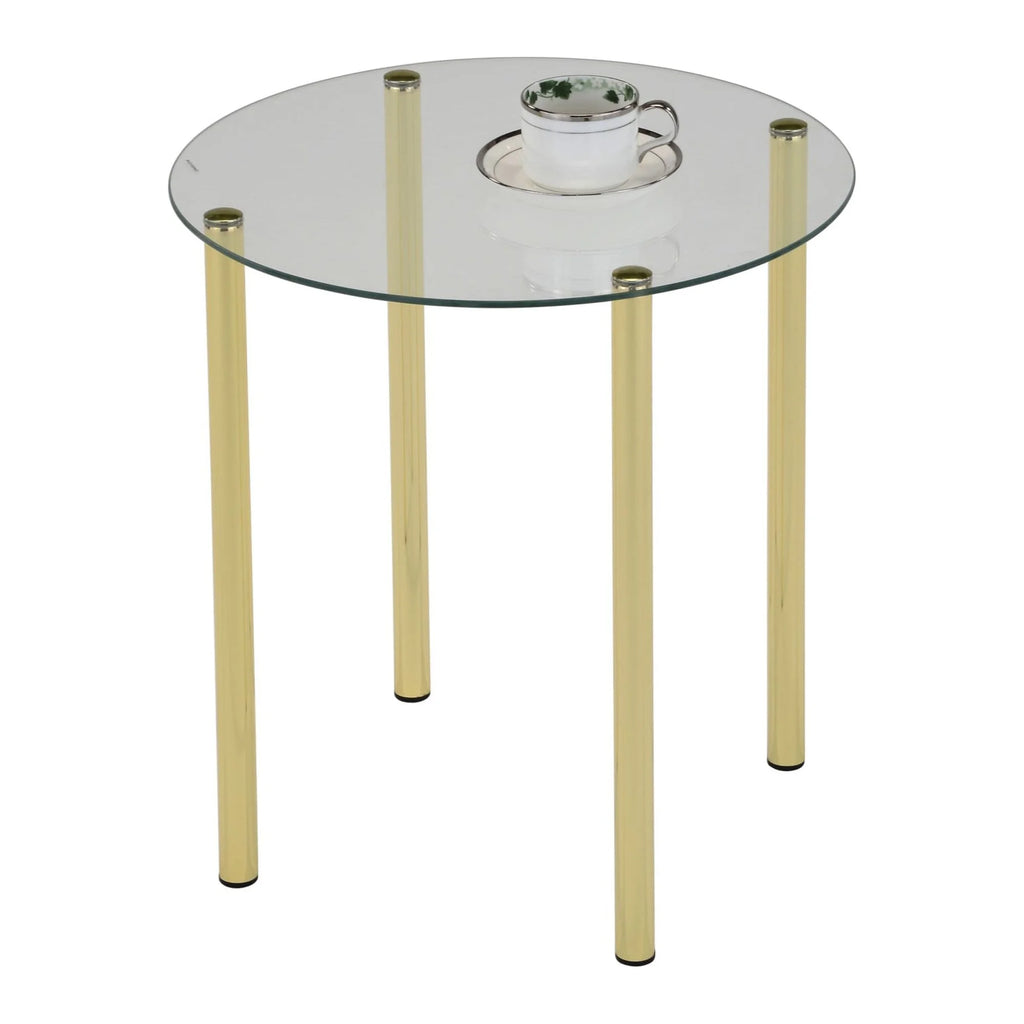 Round Side End Accent Table Gold Metal Glass E6250