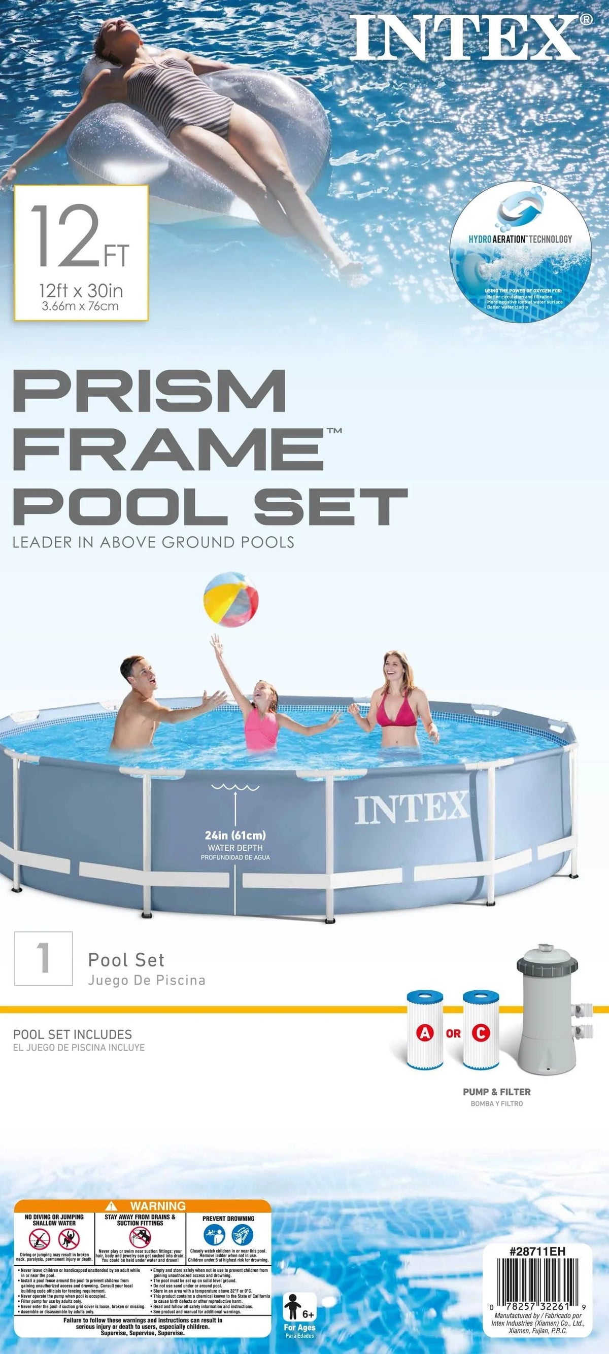12ft x 30in Above Ground Swimming Pool with Filter Pump G202879