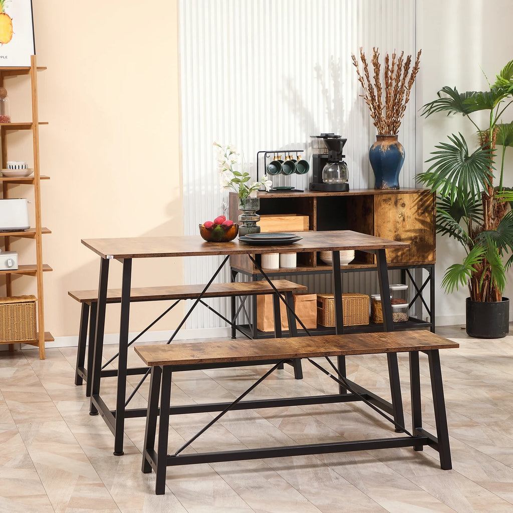 3-Piece Dining Table Set with Two Benches T42803