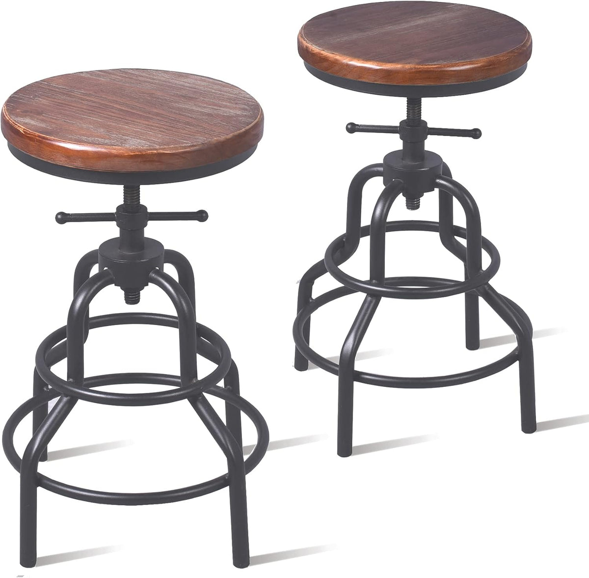 Black 2pcs Metal Adjustable Height Bar Stool Chair T284223