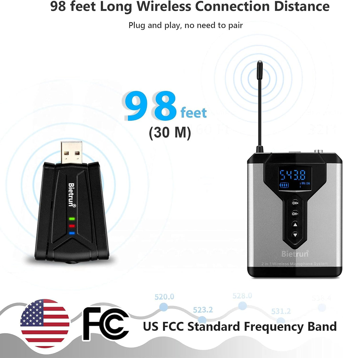 Wireless USB Microphone for Computer, 98 feet, Plug & Play H714974