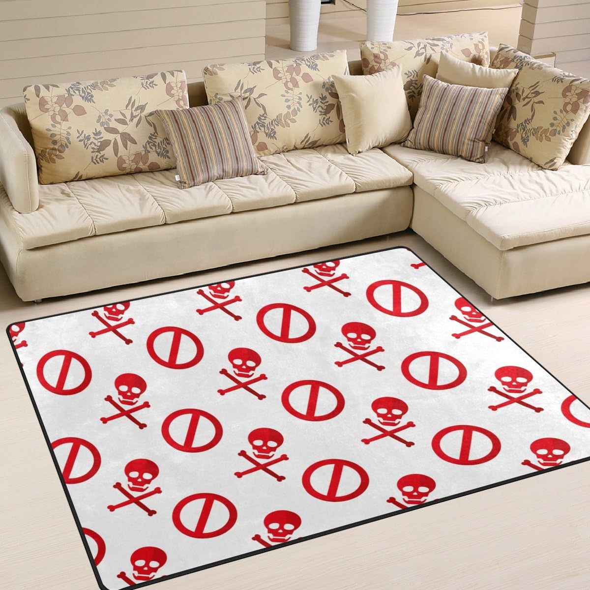 Red Darger Skull Symbol Lightweight Carpet Mats, 6'8" x 4'10" Area Soft Rugs Floor Mat Rug O127082