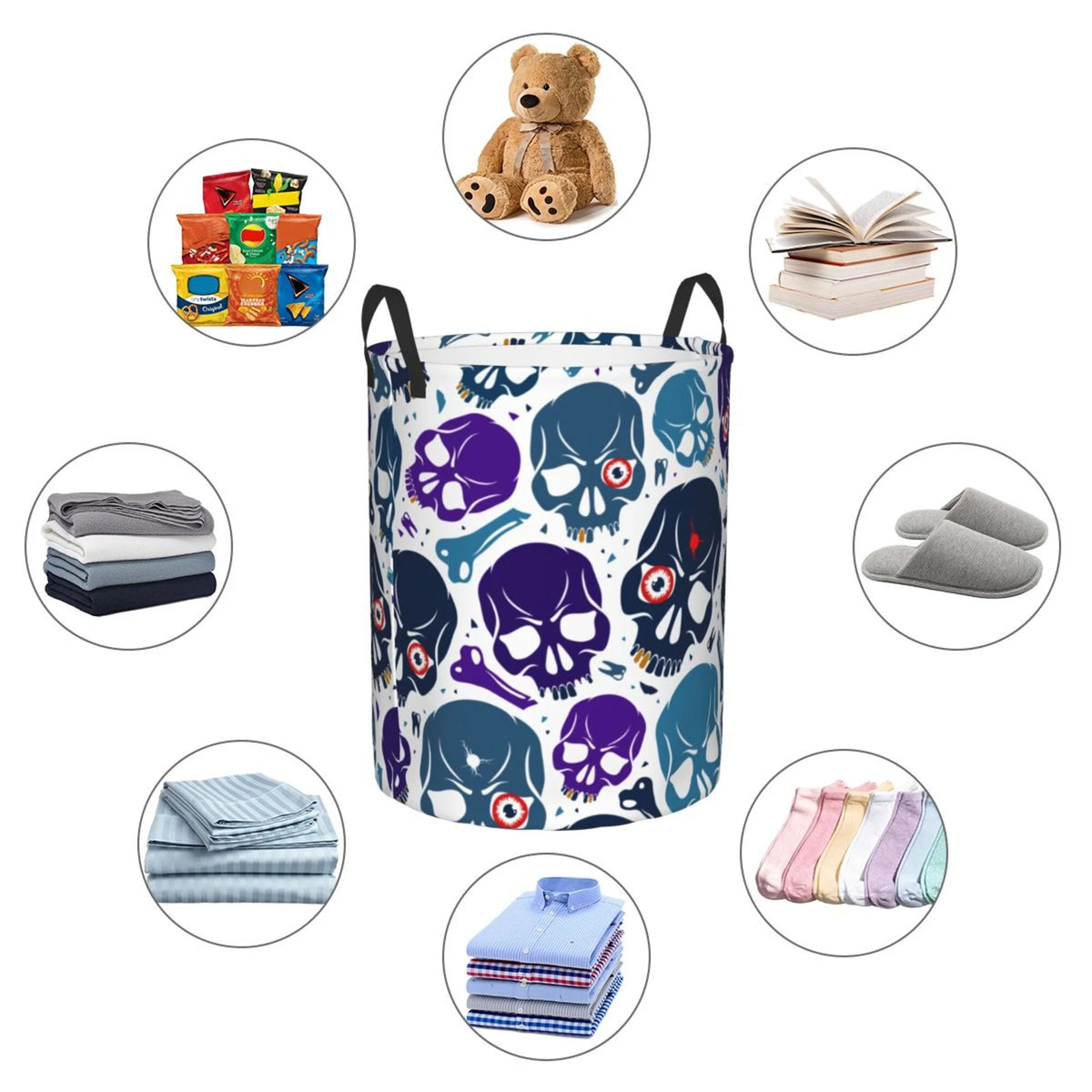 Blue Skull Purple Bone Collapsible Laundry Basket Y362274