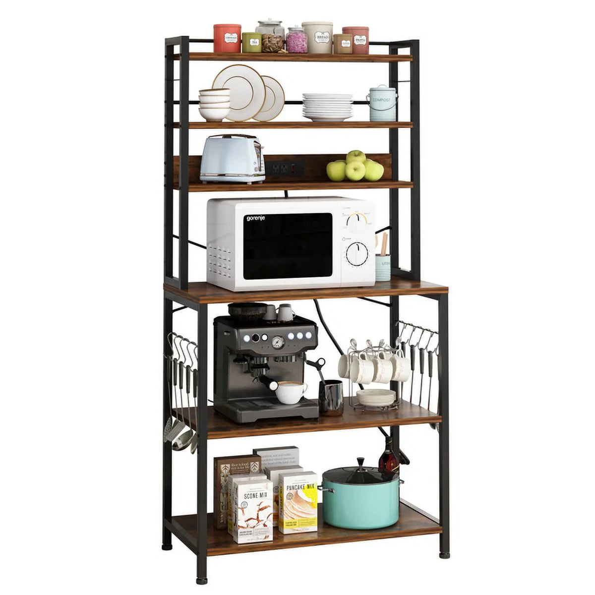 Rustic Brown 6-Tier Bakers Rack with Power Outlets Z333693