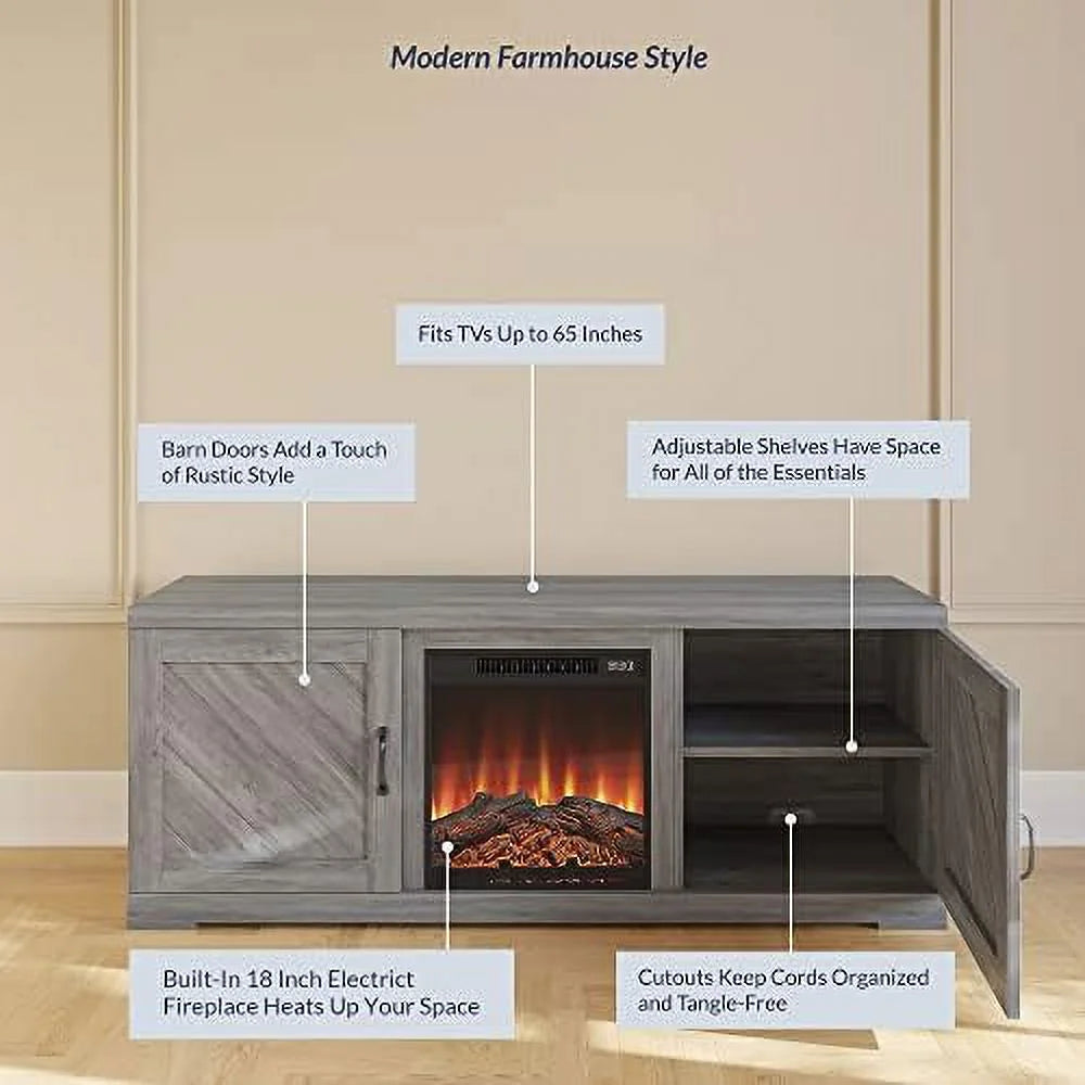 58 Inch TV Stand with Electric Fireplace and Cabinets F47991