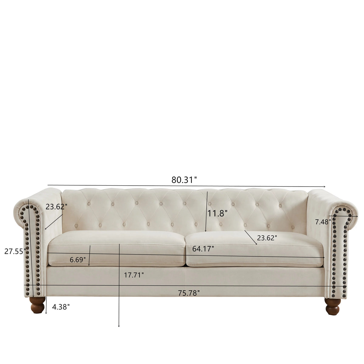 3 Seater Velvet Button Tufted Sofa W420