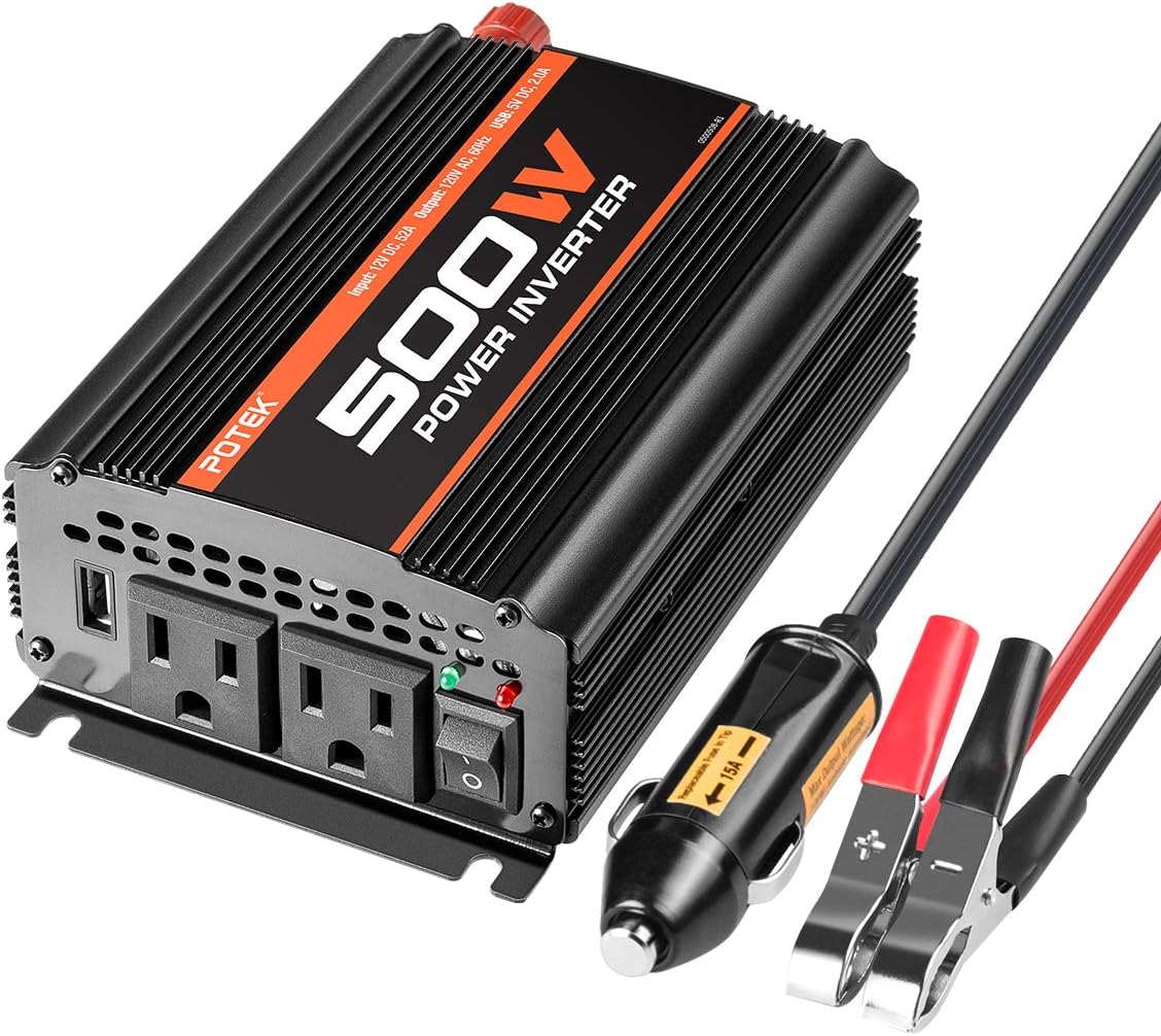 500W Power Inverter DC 12V to AC 110V Dual AC Charging Port and 2A USB Ports Pack of 2 X5447