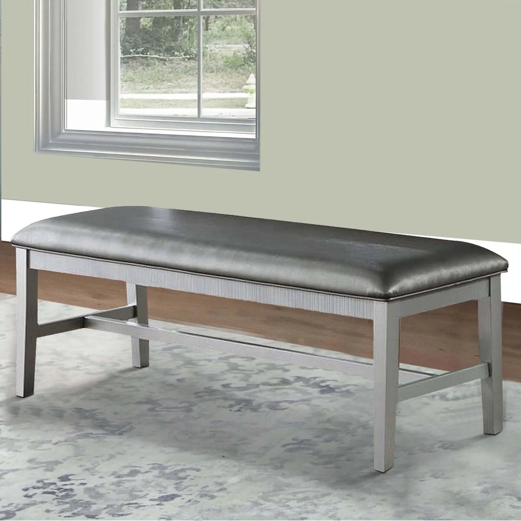 Silver Padded Metallic Gray Faux Leather Dining Bench W456018