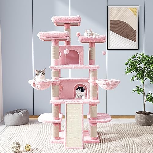 68 Inches Cat Tree Multi-Level Smokey Grey D4835