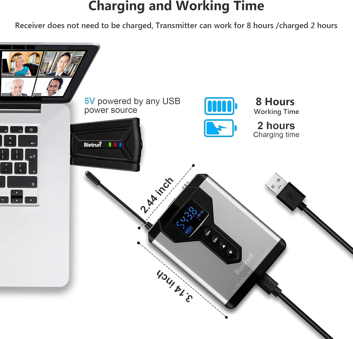 Wireless USB Microphone for Computer, 98 feet, Plug & Play H714974