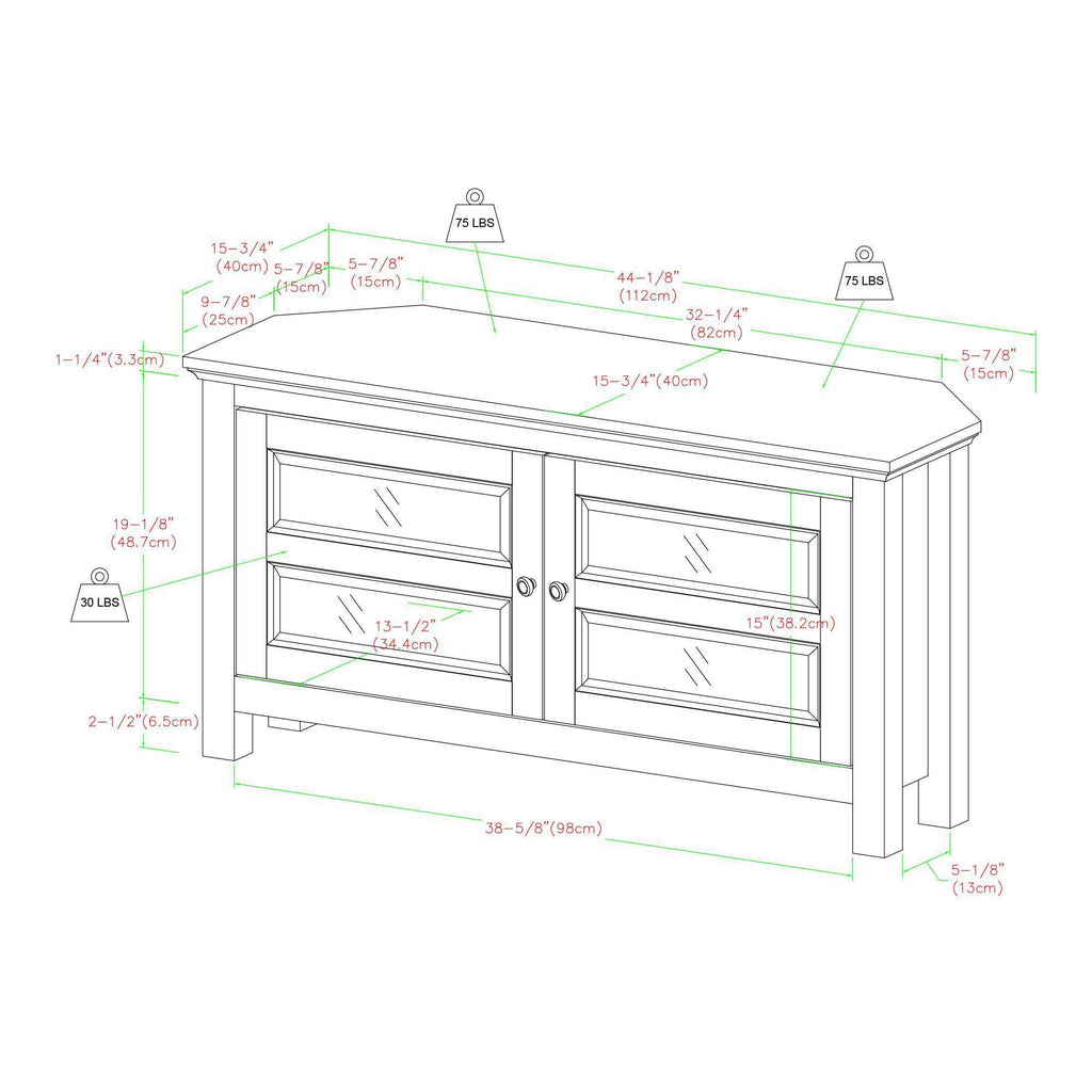 White Wood Corner TV Media Stand Storage Console W64649