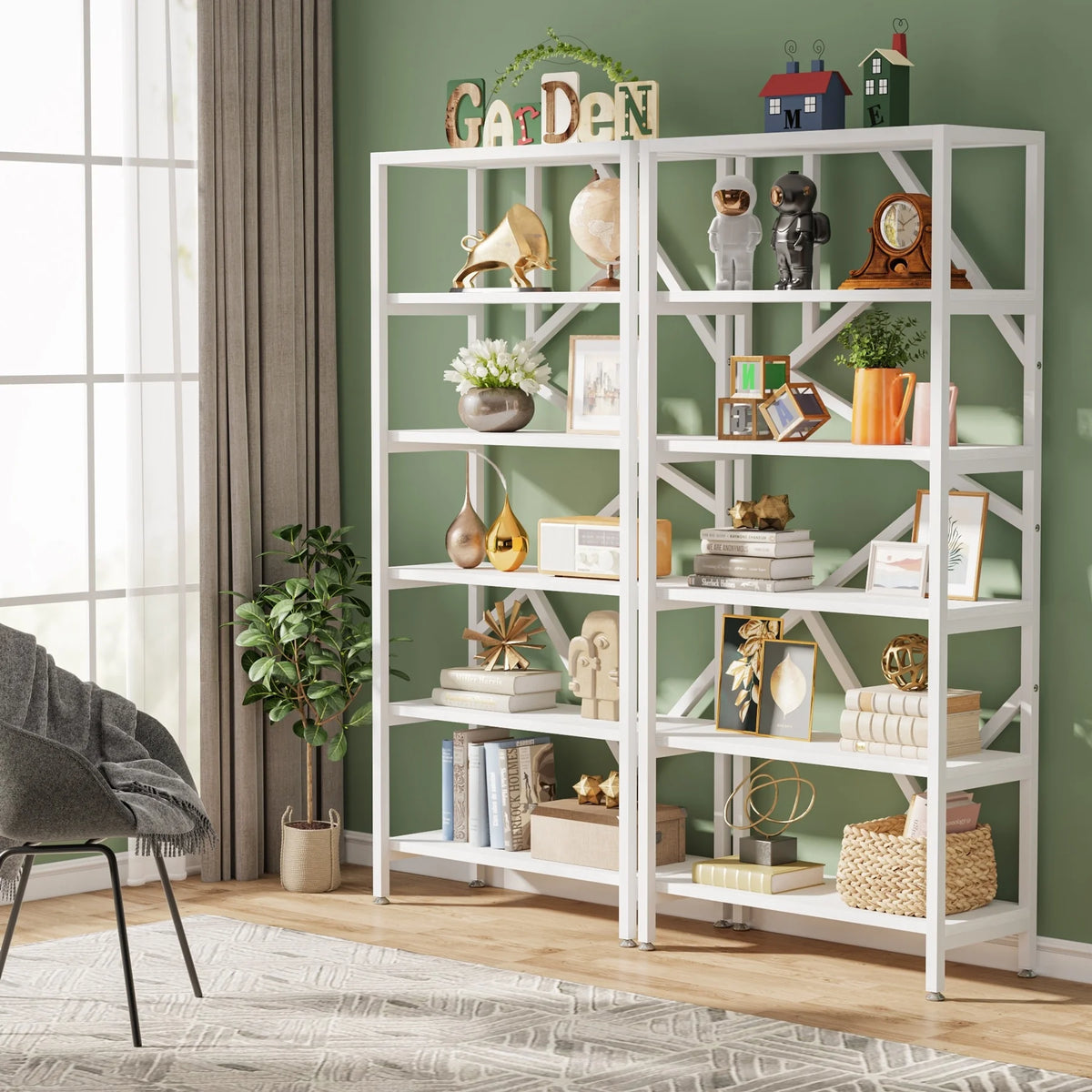 71" 6 Tier Rustic Brown Wood Etagere Bookcase U7157