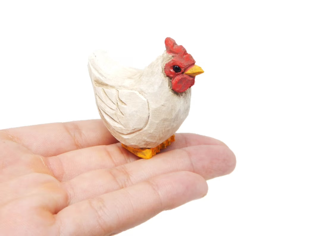 White Hen Wooden Carving Miniature Figurine E266