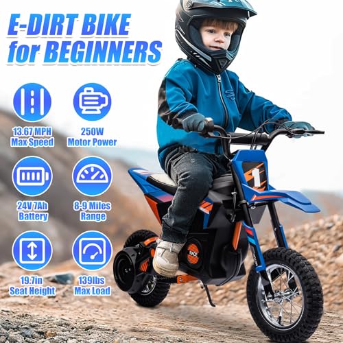 24V Electric Dirt Bike for Kids with Pneumatic Knobby Tires, Blue A46198
