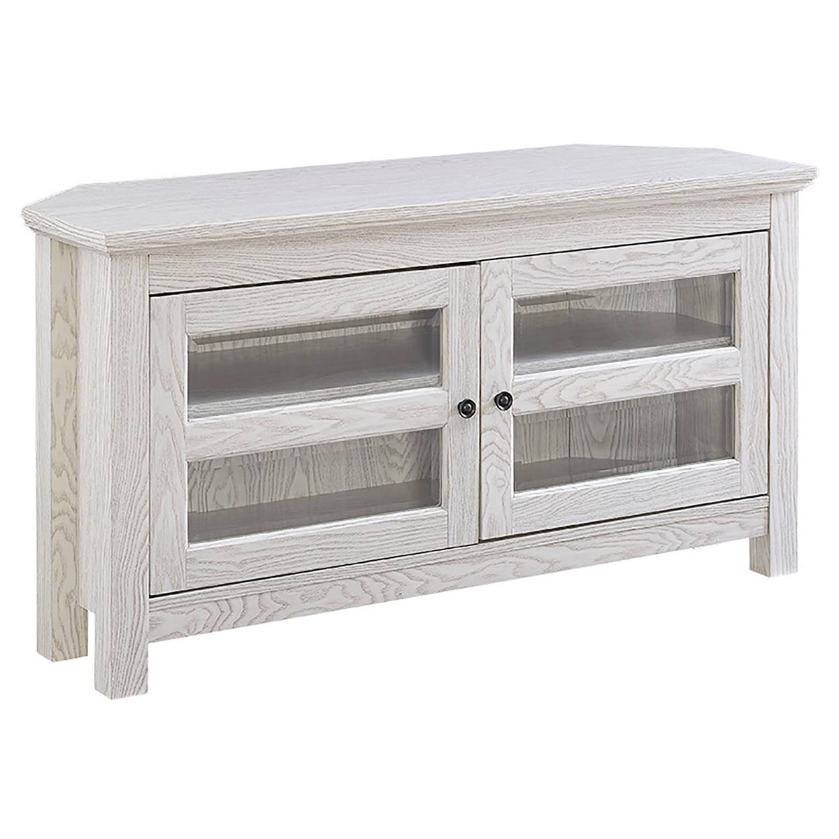 White Wood Corner TV Media Stand Storage Console W64649