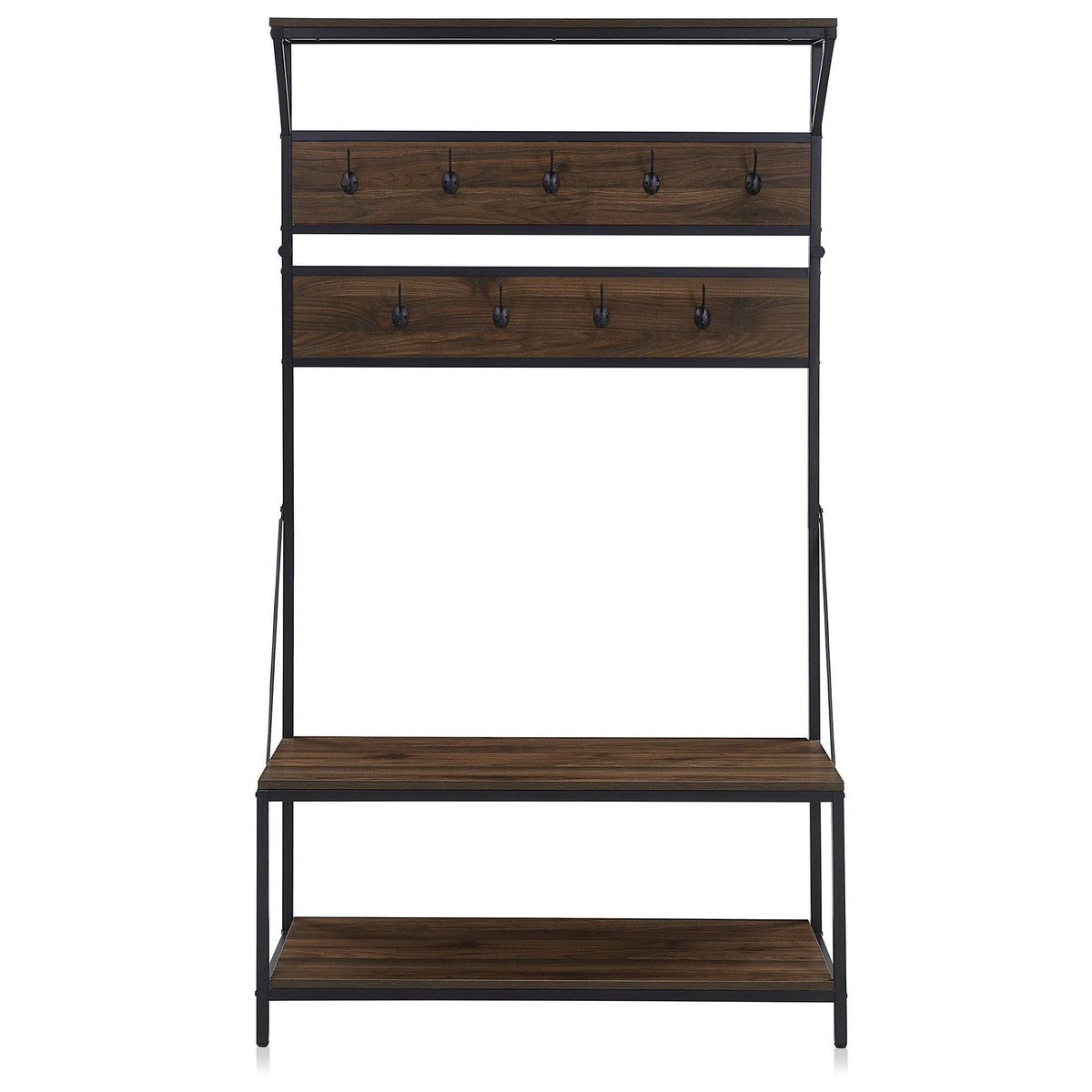 4-in-1 Hall Tree Wood Coat Rack with Metal Frame W984596